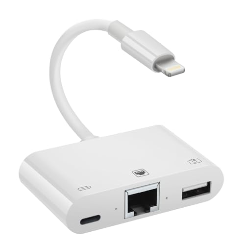 Lightning to RJ45 Ethernet Adapter Network Adapter, with Charge Port and USB Port Support USB Flash Drive/Keyboard/Mouse/Came, Plug and Play,Supports 100Mbps Ethernet Network - size: Lightning