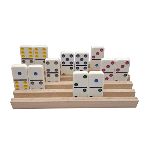 SUTIMSHE Mexican Train Domino Trays Set of 8,Natural Wood Domino Racks, Domino Tiles Holders,Double 12 Tiles Holder,Chickenfoot and Other Dominoes Games,Dominoes NOT Included
