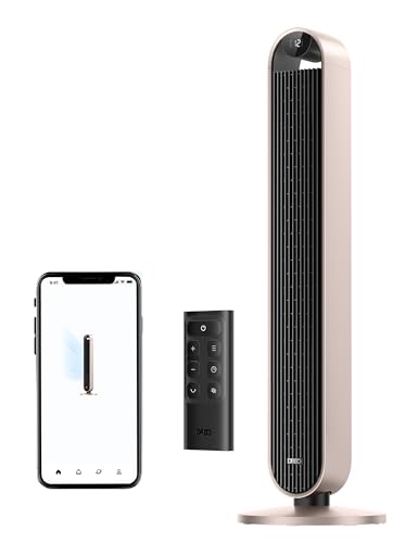 DREO Smart Tower Fan for Bedroom, 120° Oscillating Fan, 20dB Quiet DC Motor | 28ft/s Airflow, 12 Speeds, 4 Modes Bladeless Standing Fan, 12H Timer Cooling Fan for Home, Living Room, App & Alexa Control - color: Starlight