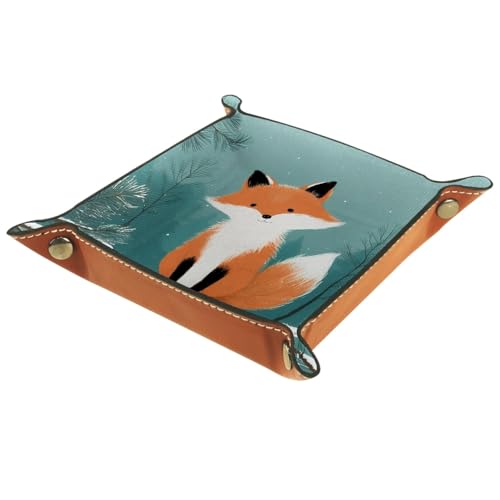 Cartoon Fox Folding Leather Dice Tray for Rolling, RPG DND Table Desk Dice Holder Mat Rolling Tray for Tabletop Board Game, Suitable for 5e, Warhammer 40k, 6.3"x6.3" - color: Cartoon Fox, size: 6.3" x 6.3" x 1.2"