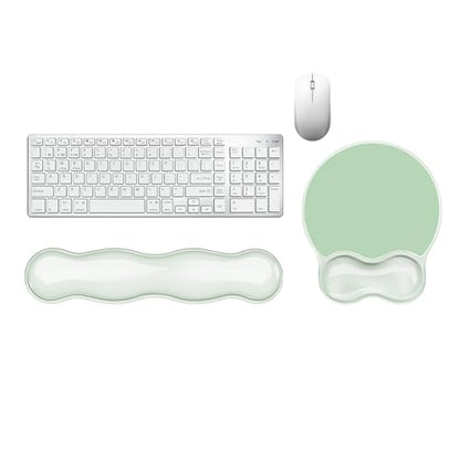 Wrist Rest for Keyboard- Ergonomic Gel Keyboard Wrist Rest and Mouse Pad Set, Non-Slip PU Base for Office, Laptop & Gaming - Green - color: Clear Green Set