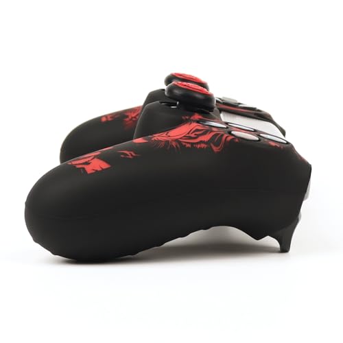 RALAN Tiger HeadDesign Controller Skin Cover with 2 Thumb Grips Compatible with PS4/Playstation 4 Slim/Pro Controller - color: Tiger Head Black Red
