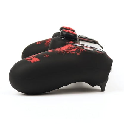 RALAN Tiger HeadDesign Controller Skin Cover with 2 Thumb Grips Compatible with PS4/Playstation 4 Slim/Pro Controller - color: Tiger Head Black Red