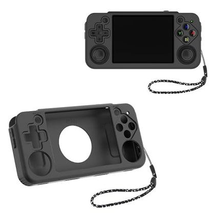Silicone Protective Case for ANBERNIC RG35XX H Retro Handheld Gaming Console, Soft Sleeve Cover Protector Anti-Bump and Anti-Drop Full Protection, with Lanyard (Black) - color: Black
