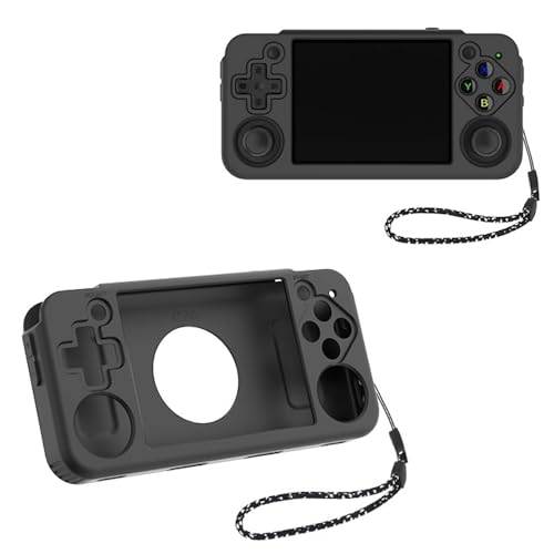 Silicone Protective Case for ANBERNIC RG35XX H Retro Handheld Gaming Console, Soft Sleeve Cover Protector Anti-Bump and Anti-Drop Full Protection, with Lanyard (Black) - color: Black