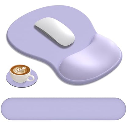 AKIT Ergonomic Mouse Pad and Keyboard Wrist Rest, 3-in-1 Memory Foam Wrist Rest for Computer Keyboard, Non-Slip Base, Pain Relief, Gel Mousepad Set for Gaming, Home and Office, Purple - color: Purple