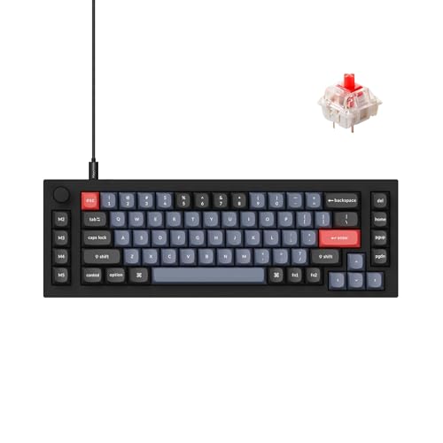 Keychron Q65 Wired 65% Layout Compact Mechanical Keyboard, QMK/VIA Macro Keys Knob Hot-Swappable Aluminum Body Gaming 1000 Hz Polling Rate Compatible with Mac Windows Linux-Gateron Red Switch - color: Carbon Black-Red Switch