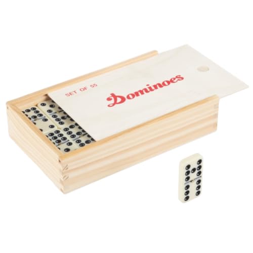 Domino Set with Wood Case - 55 Premium Double Nine Dominoes and Convenient Storage Box - Family Games by Trademark Games (Light Brown) - style: 55 Piece