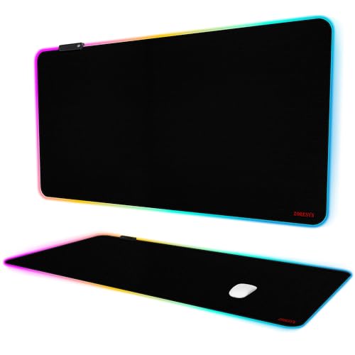 ZORESYN RGB Gaming Mouse Pad - 39.4"x19.7" Large Mousepad with Led Light, Keyboard Pad Gaming Accessories for Desk, Non-Slip Rubber Base Big Mouse Mat for Gamer,Black - size: 39.4L x 19.7W inches