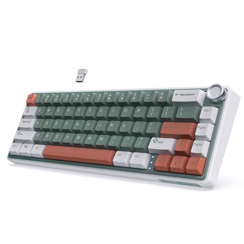 RK ROYAL KLUDGE R65 Wireless Mechanical Keyboard with Volume Knob, Tri-Mode 2.4G/USB-C/BT Gasket Mounted 60% Gaming Keyboard with 66Keys, PBT Keycaps, QMK/VIA, Hot Swappable Cream Switch, Clay Green - color: Clay Green