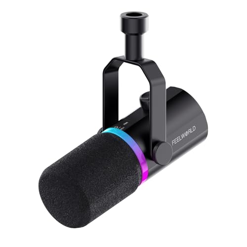 FEELWORLD PM1 XLR USB Dynamic Microphone Gifts for Podcast Recording PC Computer Gaming Live Streaming Vocal Voice-Over, Studio Metal Mic with Voice-Isolating, RGB Light, Mute Button, Headphones Jack - color: Black