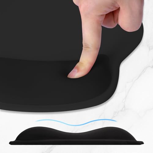 ITNRSIIET Ergonomic Mouse Pad with Wider Memory Foam Wrist Rest +17% - Curved Cushion Reduces Pressure 20%, Pain Relief, Non-Slip, Smooth, Cute Colors, 9.85 x 9 in, Black - color: Black