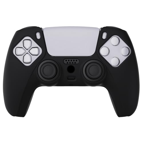 PlayVital Black Pure Series Anti-Slip Silicone Cover Skin for ps5 Controller, Soft Rubber Case for ps5 Wireless Controller with Black Thumb Grip Caps - color: Black