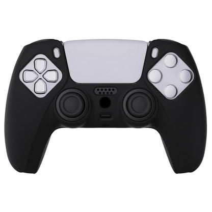 PlayVital Black Pure Series Anti-Slip Silicone Cover Skin for ps5 Controller, Soft Rubber Case for ps5 Wireless Controller with Black Thumb Grip Caps - color: Black