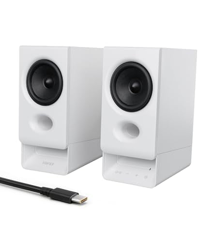 Edifier R20BT Computer Speakers, Touch Controls, AUX & USB-C Inputs, White | 2.75" Full-Range Drivers, Bluetooth 6.0, Headphone Jack, Custom Ambient Light & Sound Profiles via APP - color: White