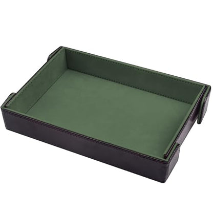 SIQUK Magnetic Folding Dice Tray Rectangle Dice Rolling Tray PU Leather Trays Foldable Holder Rolling Mat Storage Box for D&D RPG Games, Dark Green - color: Dark Green