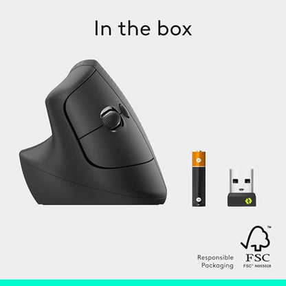 Logitech Left Handed Lift Vertical Ergonomic Wireless Mouse - Graphite | Connect via Bluetooth or included Logi Bolt USB-A receiver, quiet clicks, 4 of 6 buttons customizable, Windows Mac compatible - color: Graphite, style: Left-Handed
