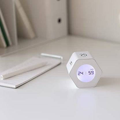 mooas Multi-Hexagon Clock Timer, Cube, Backlight, Countup/Down (White) | 6 Preset Times, Productivity Timer, 12/24H Clock, Battery Operated, Sound/Mute, Easy to Use, Exercise, Study, Cooking, Work - color: White, Mint, Yellow