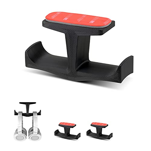 BRAINWAVZ BigT Dual Headphone Stand (2 Pack), Under Desk Hanger for Headphones, Gaming Headsets, Mobiles Accessories, Stick On, No Screws, Black - style: Big T - 2 Pack