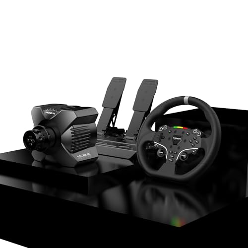 MOZA R3 Racing Simulator 4PCS Wheel & Pedals bundle for PC: R3 Direct Drive Base, ES Lite Steering Wheel, SR-P Lite Pedals and Table Clamp, Black