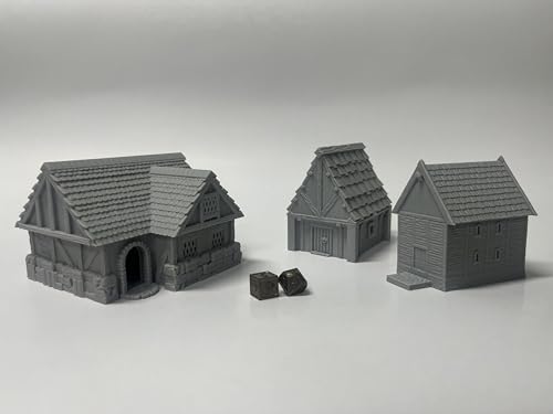 Generic Little Town and Village Houses Scene, Architecture Terrain Scenery for 18-22mm Miniatures Wargame, 3D Printed and Paintable (Standard Edition)