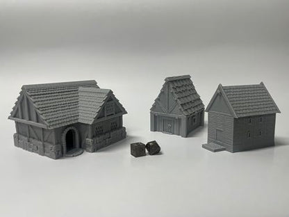 Generic Little Town and Village Houses Scene, Architecture Terrain Scenery for 18-22mm Miniatures Wargame, 3D Printed and Paintable (Standard Edition)