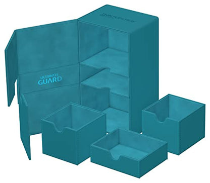 Ultimate Guard Twin Flip'n'Tray 200+, Deck Case for 200 Double-Sleeved TCG Cards + Dice Tray, Petrol, Independent Magnetic Closure & Microfiber Inner Lining - color: Petrol, size: 200+