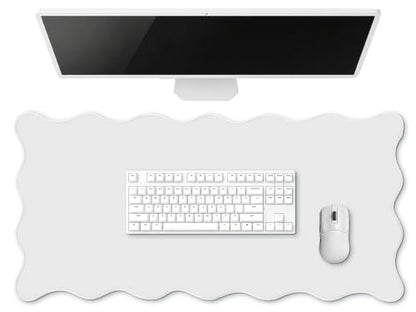 Hahafelt Scalloped Desk Mat Large Desk Pad Cute Coquette Table Mat Back to School Preppy Table Make up Pad Nonslip Graduation Gift with Stitching Waterproof Gaming(White,23.6 x 13.8 Inches) - color: White, size: 23.6L x 13.8W inches