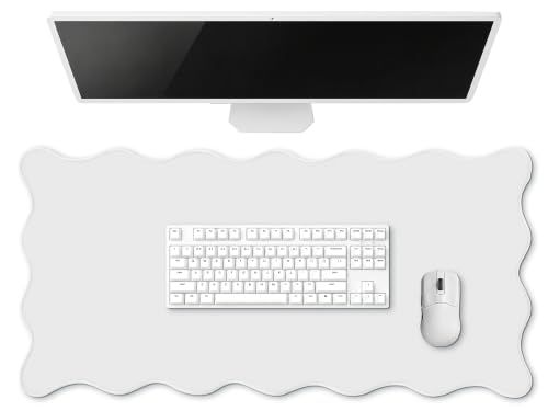 Hahafelt Scalloped Desk Mat Large Desk Pad Cute Coquette Table Mat Back to School Preppy Table Make up Pad Nonslip Graduation Gift with Stitching Waterproof Gaming(White,31.5 x 15.8 Inches) - color: White, size: 31.5 x 15.8 Inches