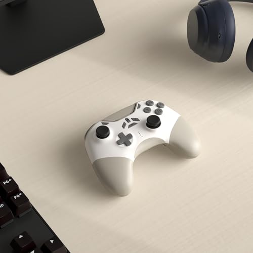 Hall Effect Bluetooth Controller for Switch/PC/iPhone/Android/Apple Arcade MFi Games/Mac/TV/Steam, Pro Wireless Game Controller with Phone Clip with Lock Speed/6-Axis Gyro/Dual Motors/Turbo/Switch Key - color: White