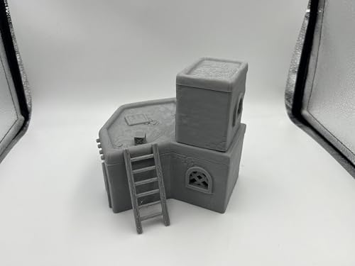 Architectural Terrain Set for 28mm (1/64) Miniature Wargames, 3D Printed and Paintable, Gift for Hobby Enthusiasts (Desert Building)