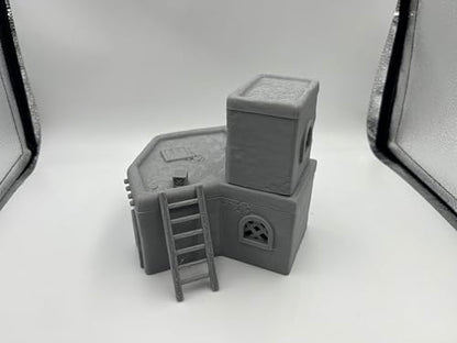 Architectural Terrain Set for 28mm (1/64) Miniature Wargames, 3D Printed and Paintable, Gift for Hobby Enthusiasts (Desert Building)