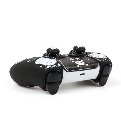 Pixelated Skull Controller Skin Cover Compatible with PS5/Playstation 5 Controller, RALAN Protector Case Customised Thumb Grip - color: Pixelated Skull Black White
