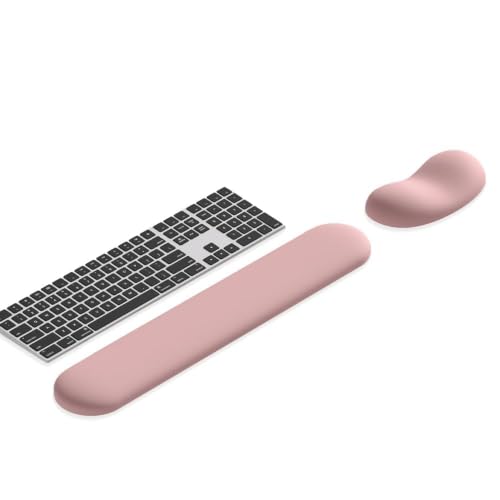 Ergonomic Wrist Rest Set for Keyboard and Mouse | Cooling Gel & Slow-Rebound Memory Foam Palm Support Pad | Luxe Leather, Minimalist, Non-Slip PU Base for Office, Laptop & Gaming (01Pink) - color: 01pink