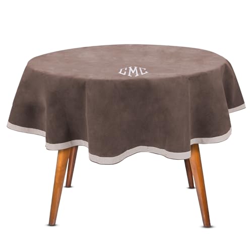 Personalized 54" Round Table Cover – Bridge Table Covers with Soft Ultra-Suede Fabric - Washable Table Cover Protects Cards & Tiles, Reduces Noise - Round Tablecloth for Game Night, Mahjong & Poker - color: Taupe Embroidered, size: 54"