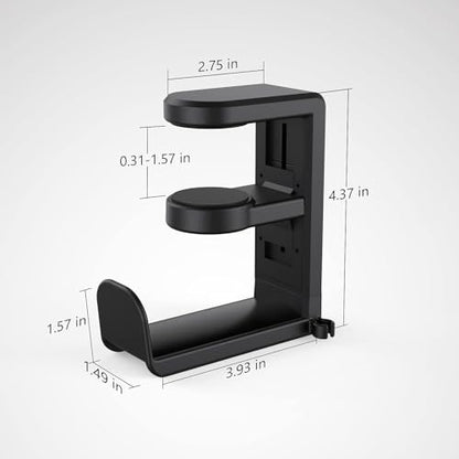 EURPMASK Rotating Headphone Stand - PC Gaming Headset Holder, Adjustable Clamp-on Under Desk Hanger With 360 Degree Swivel & Cable Clip Organizer - Black - color: Black
