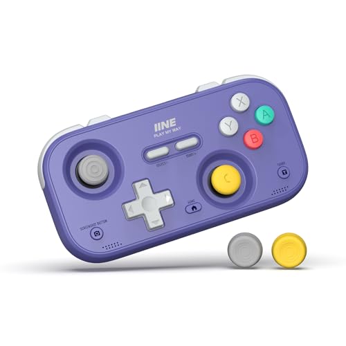 IINE Retro Pocket Game Controller with Hall Effect Joysticks, Switch 1 & 2 Compatible, Wireless Gamepad for Steam Deck, PC, Android, iOS, Customizable D-Pad, Vibration & Motion Control (Purple) - color: Purple