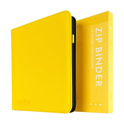 Vault X 12 Pocket Zip Trading Card Binder 480 Cards Exo-Tec (Yellow) | Holds 480 standard-size TCG cards in 20 side-loading 12-pocket pages. Padded, water-resistant Exo-Tec cover. - color: Yellow, size: 12 Pocket
