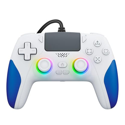 Kamylorus Wired Controller for PS-5/PC, RGB Gaming Controller with Programmable/Remap/Turbo/LED Light Functions, 3.5MM Headphone Jack, Dual Vibration - color: white