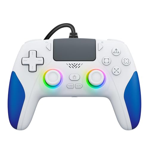 Kamylorus Wired Controller for PS-5/PC, RGB Gaming Controller with Programmable/Remap/Turbo/LED Light Functions, 3.5MM Headphone Jack, Dual Vibration - color: white