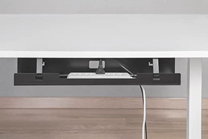 POUT Universal Wide Under Desk Cable Management Tray Organizer - 23.6 x 5.3 inch – for Wire/Cable Management - Hanging Easily Removable Rack with Cable Management Holes – Sturdy Stylish Black Steel - color: Black