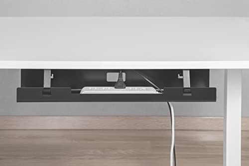 POUT Universal Wide Under Desk Cable Management Tray Organizer - 23.6 x 5.3 inch – for Wire/Cable Management - Hanging Easily Removable Rack with Cable Management Holes – Sturdy Stylish Black Steel - color: White