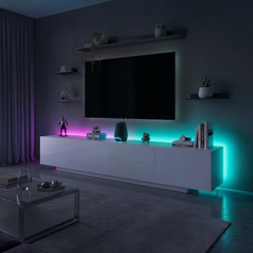 LED Backlight for TV Stand & Media Console, 26.2ft Color Changing LED Strip Lights with Chasing Effects, App & Remote, Music Sync, TV Bias Lighting, Standoff Mount Kit (4 Mounting Options) - color: Multicolor, size: TV Stand & TV Unit