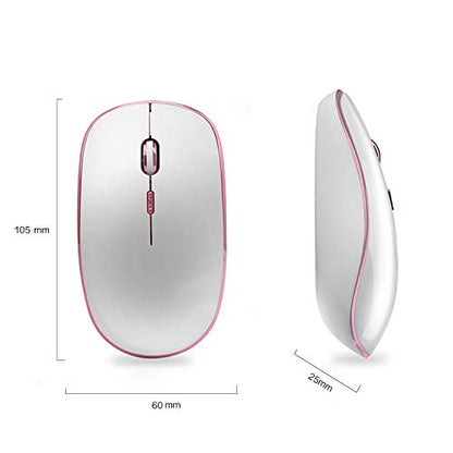 JOYACCESS Wireless Mouse for Laptop - Ultra Thin, Silent, 2400 DPI Portable Optical Mouse for Laptop,Computer,MacBook,Windows, Chromebook, PC (White + Pink) - color: Silver