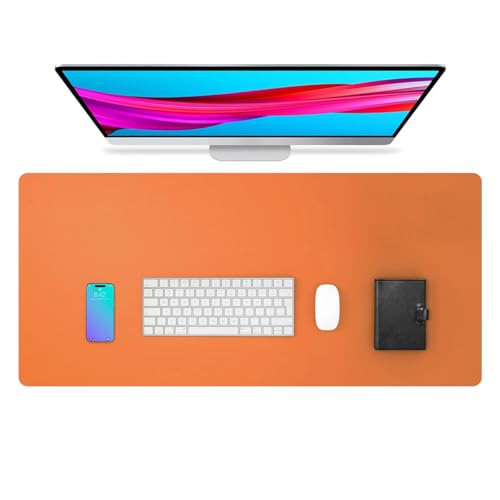 Non-Slip Leather Desk Mat, 31.5"" x 11.8" Waterproof Laptop Computer Desk Keyboard Pad, Large Mouse Pad for Office,Work, Home, Decor-Orange - color: Orange