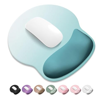 ITNRSIIET Ergonomic Mouse Pad with Wider Memory Foam Wrist Rest +17%, Curved Cushion Reduces Pressure 20%, Pain Relief, Non-Slip, Smooth, Cute Color Desk Accessory, 9.85 x 9 inch, Light Green Gradient - color: Light Green Gradient
