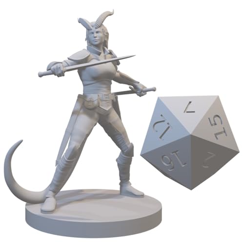 Ranger Miniatures for DND Pathfinder RPG Unpainted Resin 28mm-32mm 3D Printed (Tiefling Female Ranger Two Swords) - style: Tiefling Female Ranger Two Swords