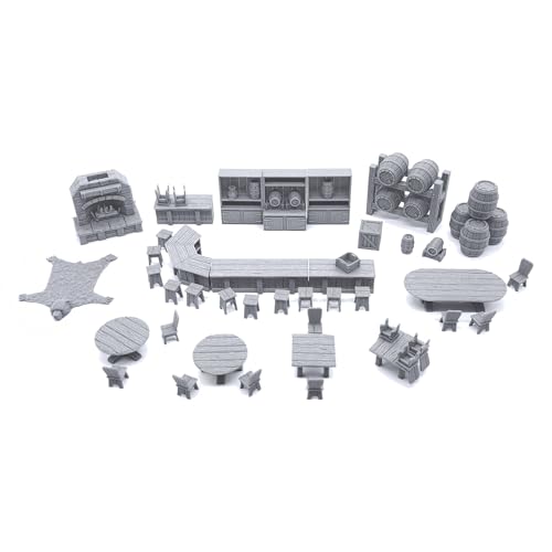 Tavern Bar Furniture Set - DND Terrain - Tabletop RPG Scenery and Wargame Terrain 28mm Miniatures