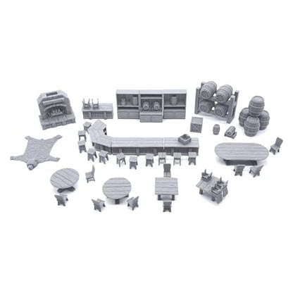 Tavern Bar Furniture Set - DND Terrain - Tabletop RPG Scenery and Wargame Terrain 28mm Miniatures