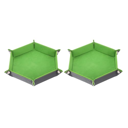 Dice Tray 10" PU Leather Velvet Folding Hexagon Dice Rolling Tray Holder Storage Box Perfect for RPG DND Table Games & Entryway & Nightstand Organizer (Grass Green, 2pcs) - color: Grass Green